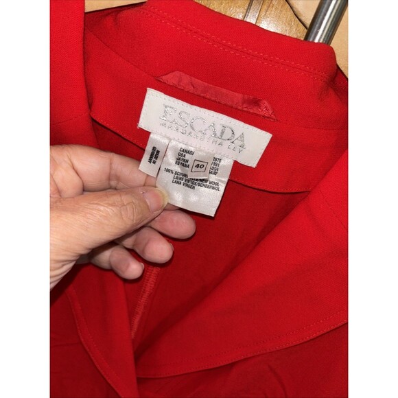 Escada Two Piece Skirt Suit Set Short Sleeve Blazer Women 40 42 M Red Wool Zip - Picture 2 of 16
